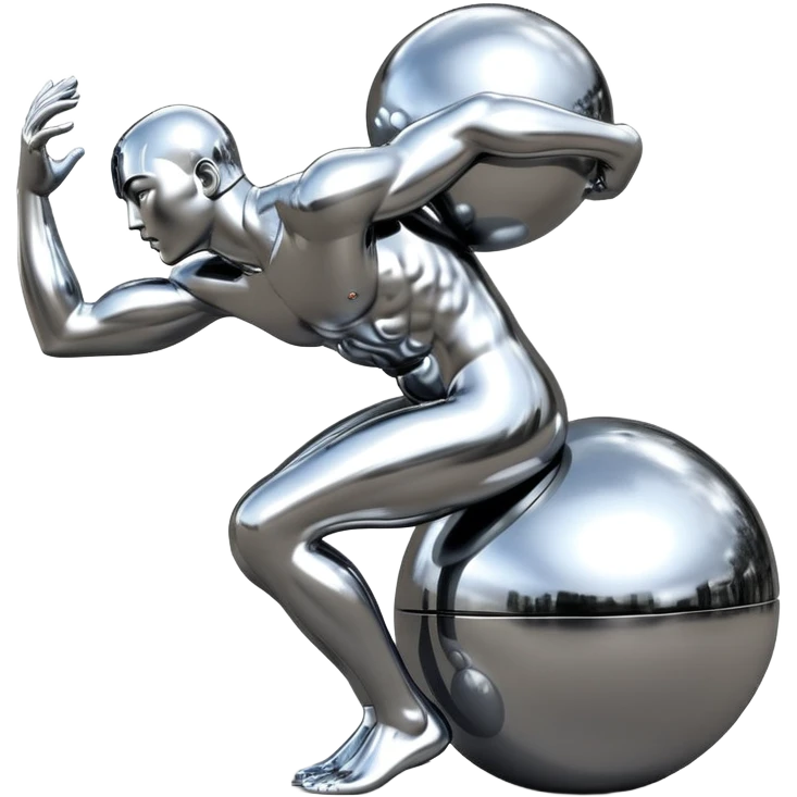 sorayama Sisyphus carrying big sphere on his back sculpture emoji