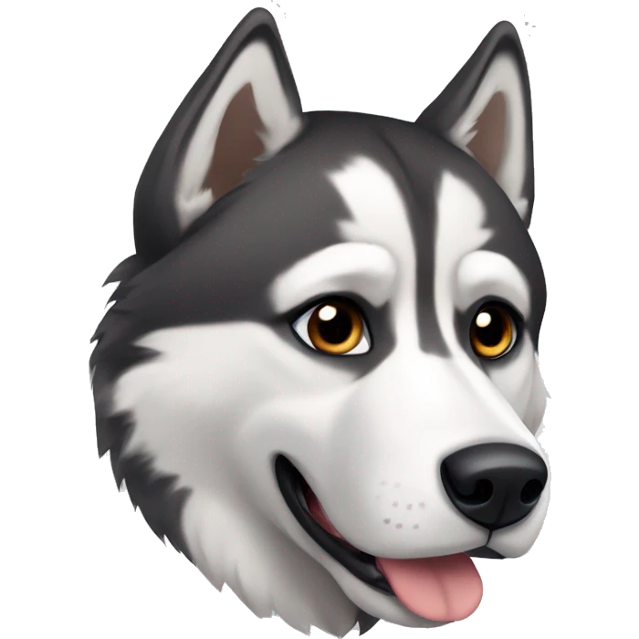 A husky with brown eyes, gray and black fur with white markings emoji