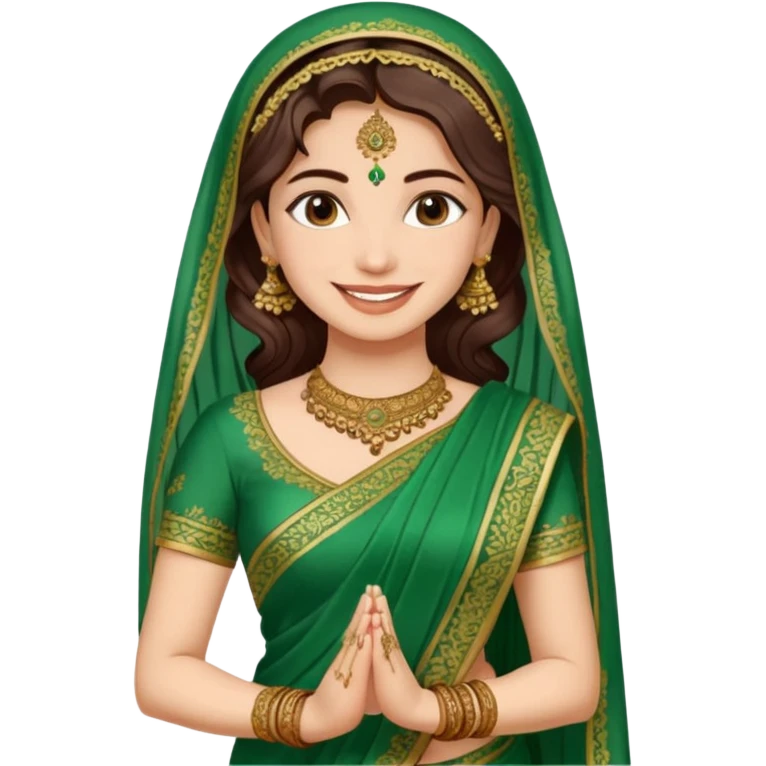 bride in mehendi Ceremony in green saree standing emoji
