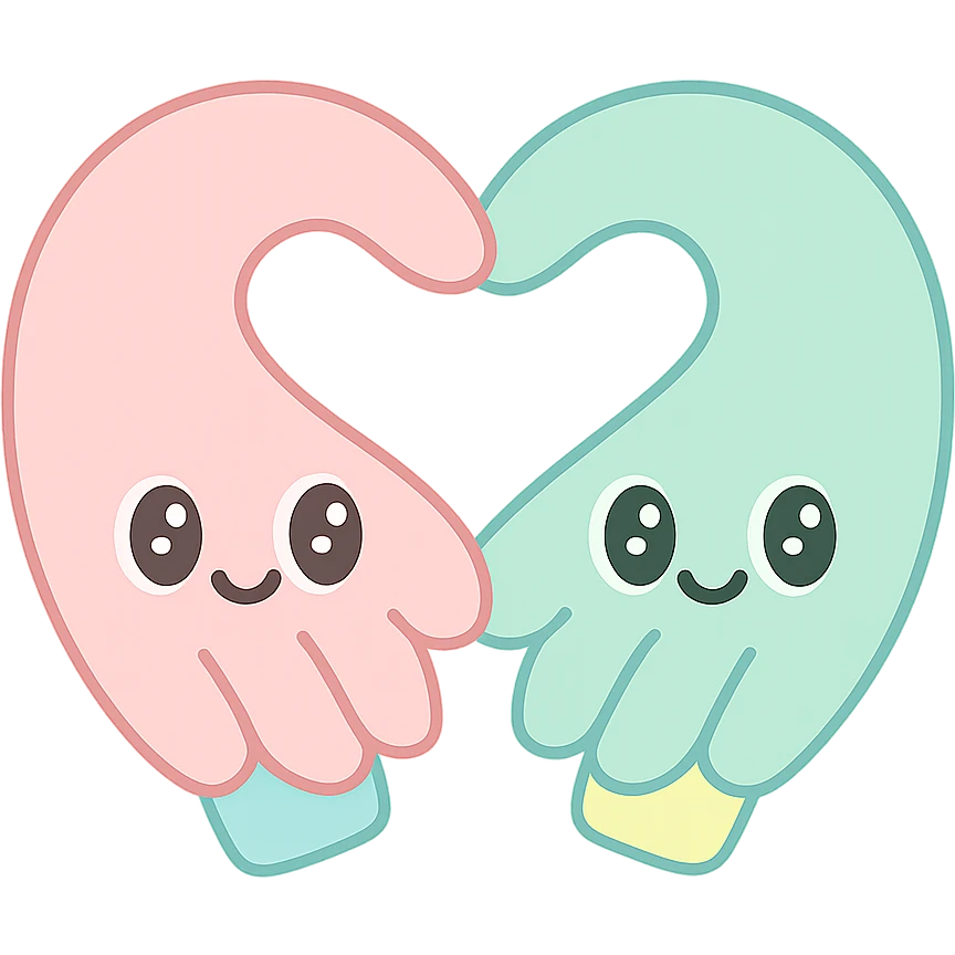 heart hands icon, hands forming a heart, cute and rounded, pastel colors emoji