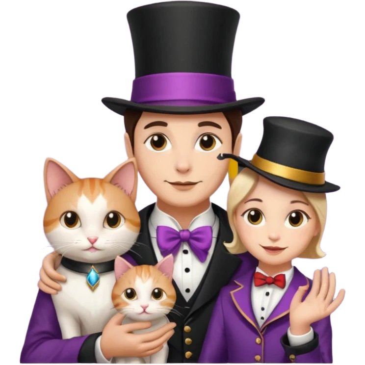 magician couple and their pet cat emoji