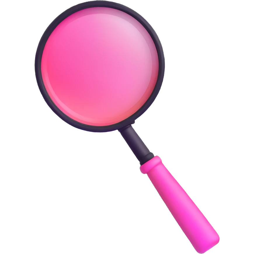 magnifying glass, transparent glass with bright pink gradient from #FF335F to #FF99AA, highlights, minimalistic emoji