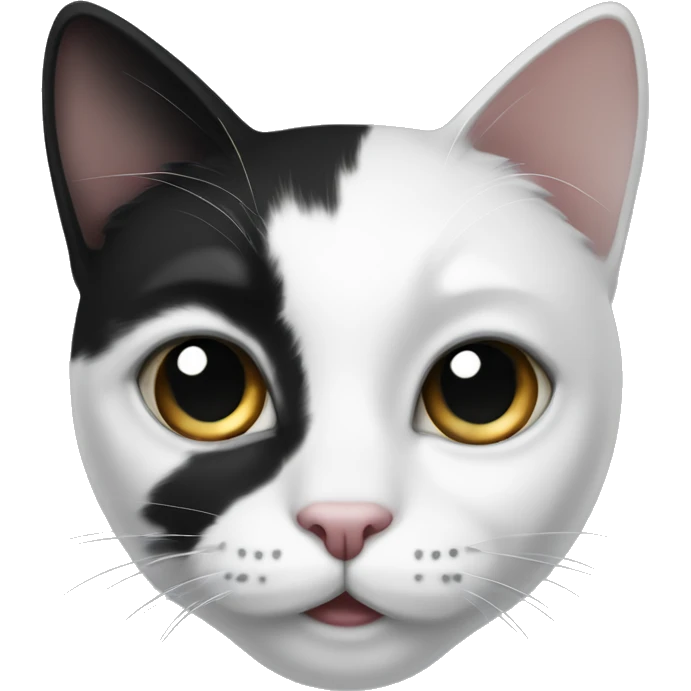 Black and white cat with a black spot on right eye and black left ear emoji