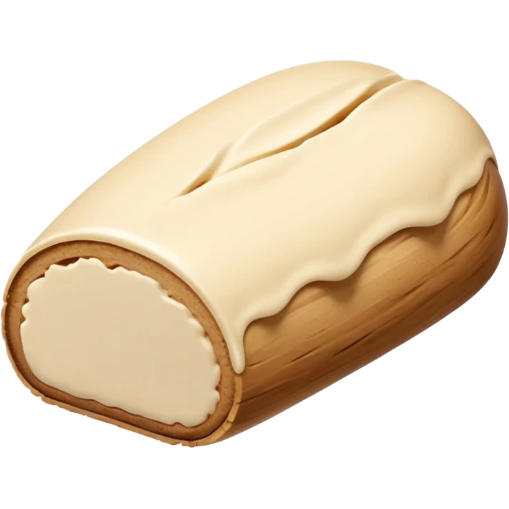 small mound or log of smooth pale beige almond paste with dense slightly matte surface and soft malleable texture, rounded clean edges, one or two slices beside it revealing uniform interior, no packaging or decoration, just the pâte d’amande, soft lighting, subtle shadows, emoji scale emoji