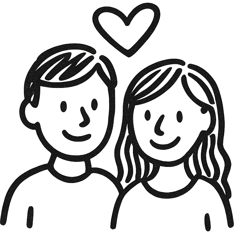 An in love couple with a heart above them, enjoy style emoji