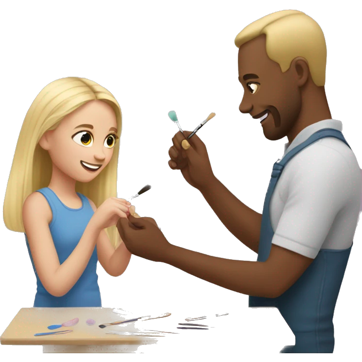 blonde daughter paints blonde dad's nails emoji