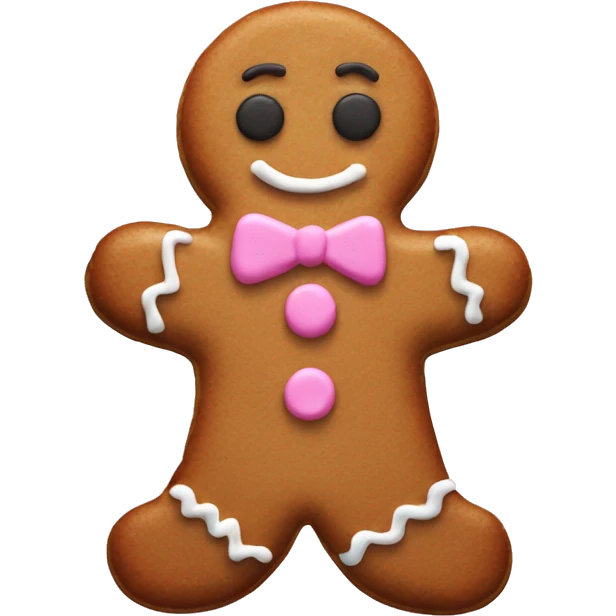 Brown singular gingerbread cookie with pink and white frosting and buttons  emoji