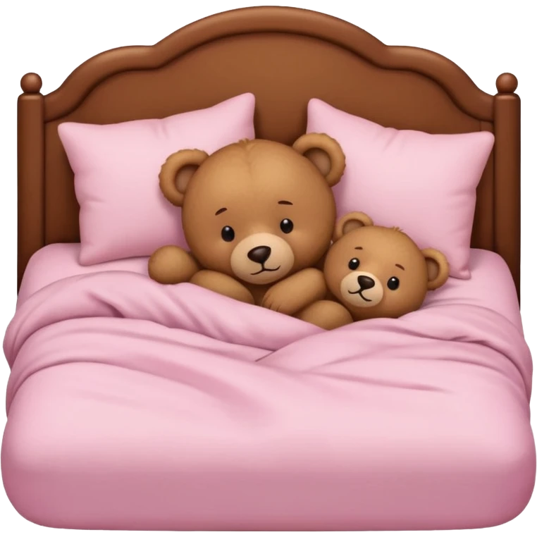 Brown Teddy bear sleeping in light pink bed emoji