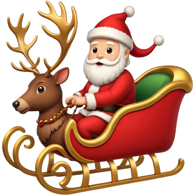 Santas sleigh with Santa in it and deer leading it  emoji