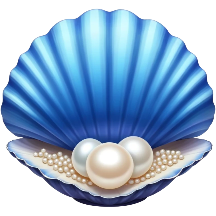 The image depicts a blue clam shell that is open, revealing a shiny, white pearl resting inside a. The shell has a stylized, cartoonish design with sparkles around the pearl, giving it a magical or enchanting appearance. The overall look suggests a treasure or a prize, often associated with themes of ocean or marine beauty. emoji