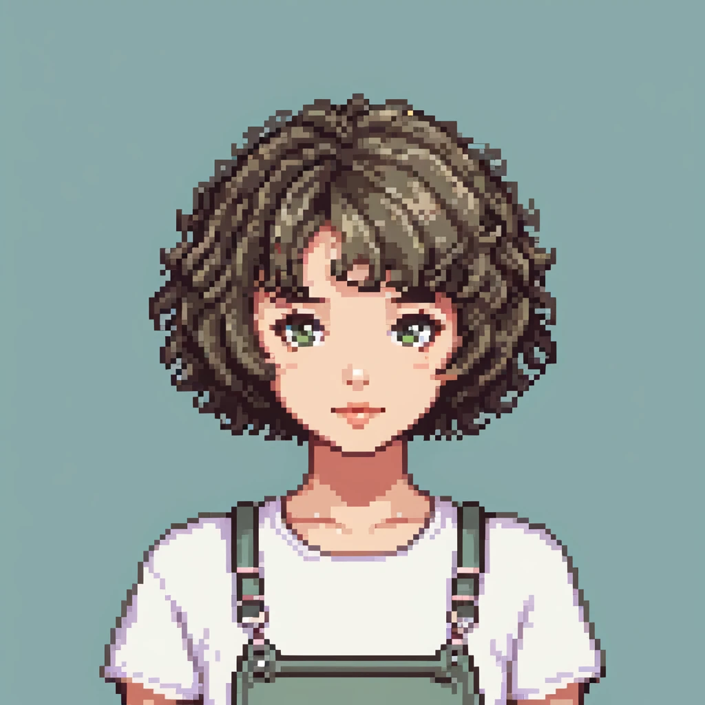 cute girl with short permed hairstyle, bob cut with curls emoji