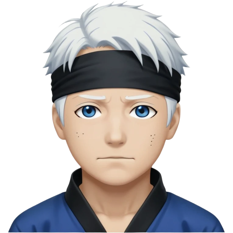 Satoru Gojo from Jujutsu Kaisen with white hair, blindfold, black and blue outfit, confident smirk emoji
