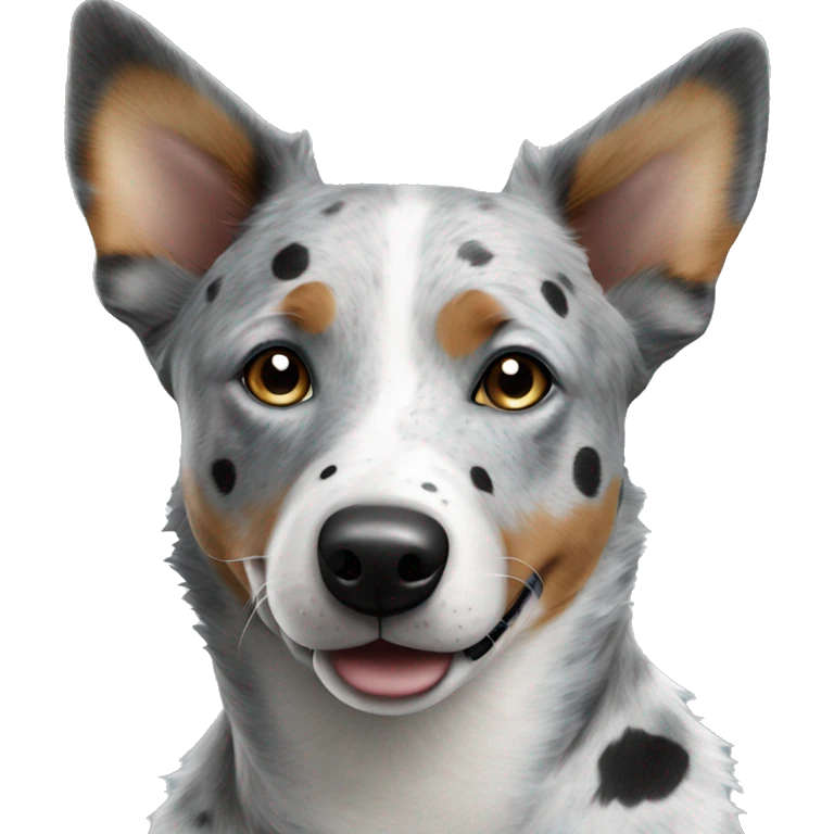 Australian cattle dog grey and white spotted with blue eyes emoji