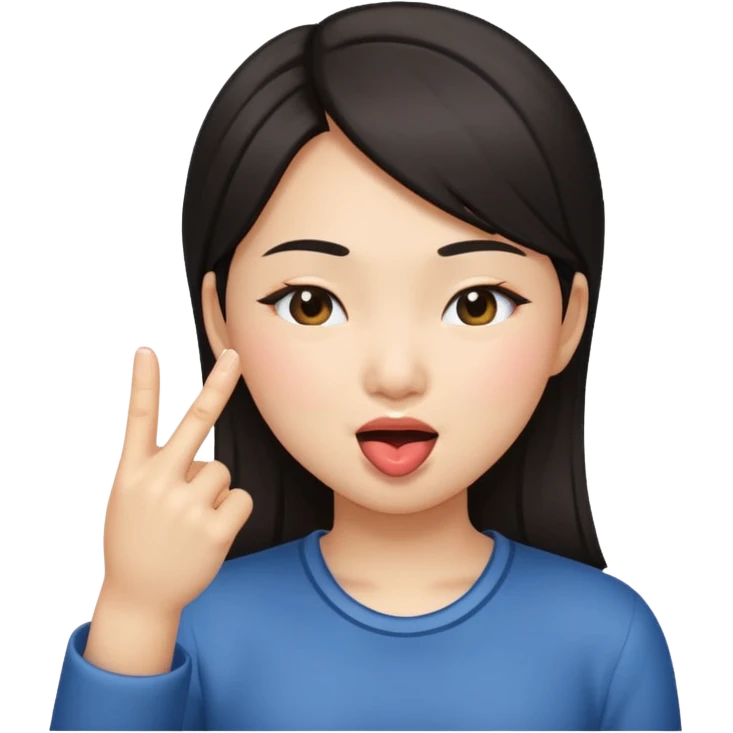 asian girl winking, one finger in her mouth  emoji