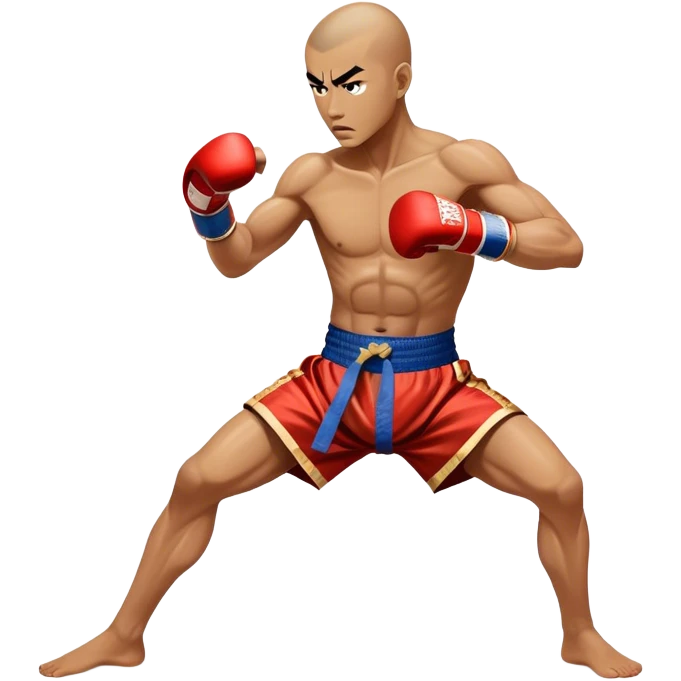 Cinematic Realistic Traditional Muay Thai Emoji, depicted as an intense dynamic martial arts scene featuring a fighter in traditional Muay Thai stance and attire, rendered with rich textures and energetic dramatic lighting that captures the sport's raw power. emoji