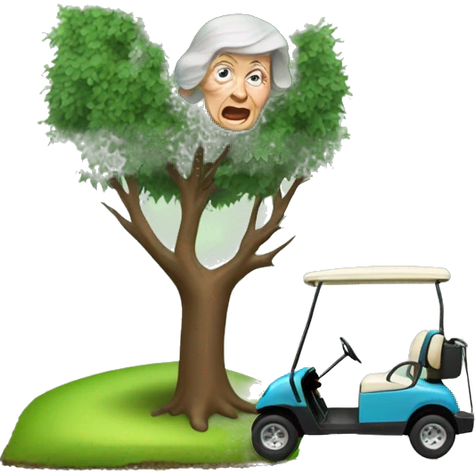 Old lady golf cart crash tree emoji