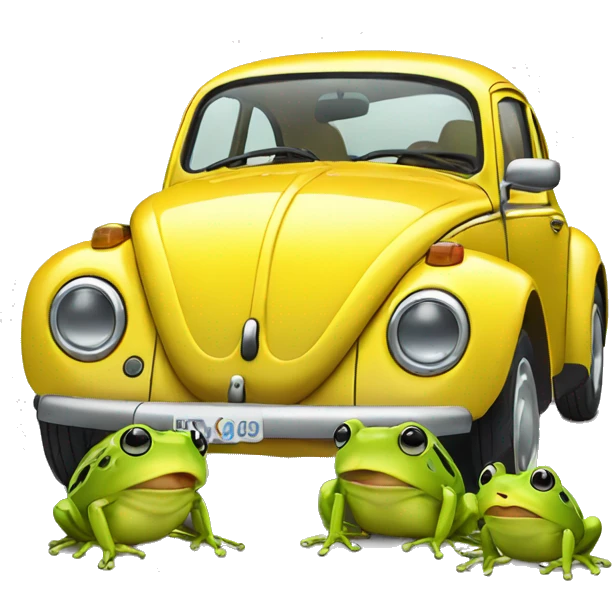 yellow volkswagen new beetle with 2 frogs (woman, boy - children) emoji