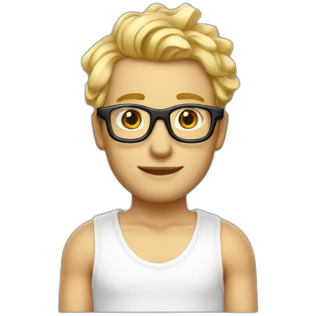 Joli homme blond aux cheveux court et boucles et des lunettes emoji