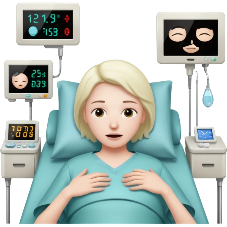 a PATIENT waking up before a surgery, with monitors and sleeping emoji