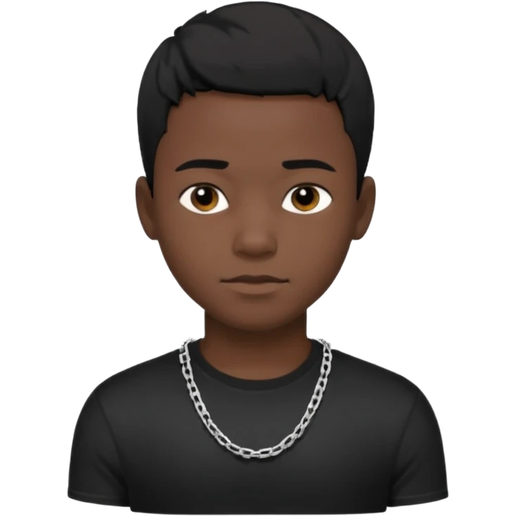 Generate a emoji of a black boy wearing a black compressed T-shirt with short black hair and make him wearing a silver chain and make the chain thin emoji