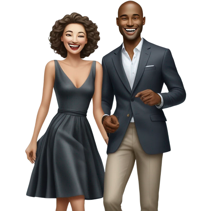 Hyper Realistic beautiful dior model laughing with a handsome male model  emoji