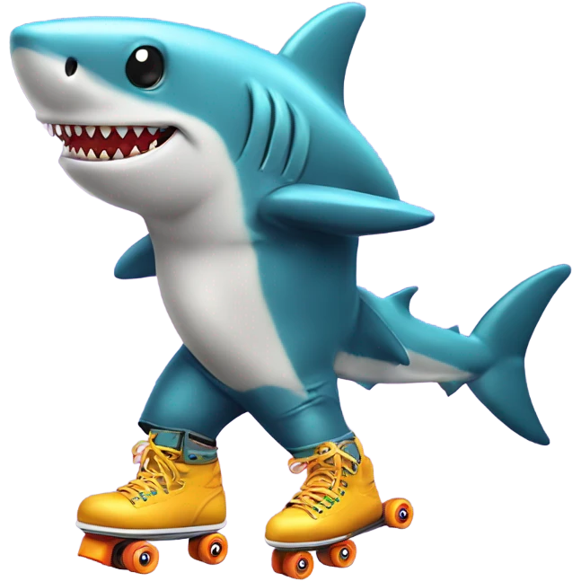 shark with roller skates in a 80’s disco outfit emoji