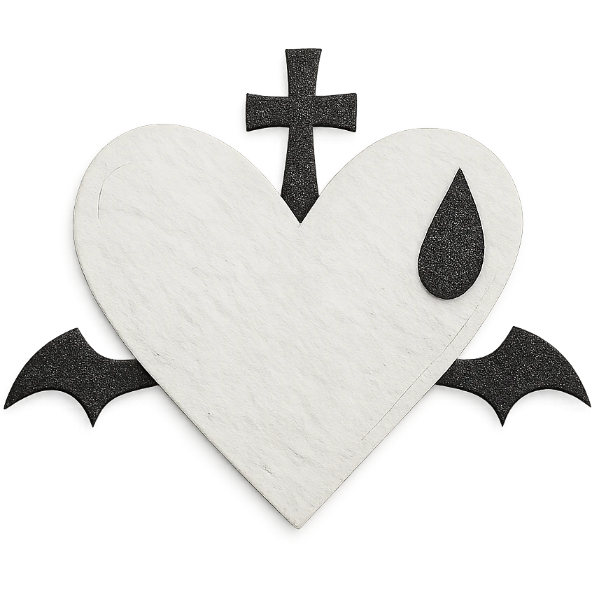 white goth heart, minimal, edgy, dark accents emoji
