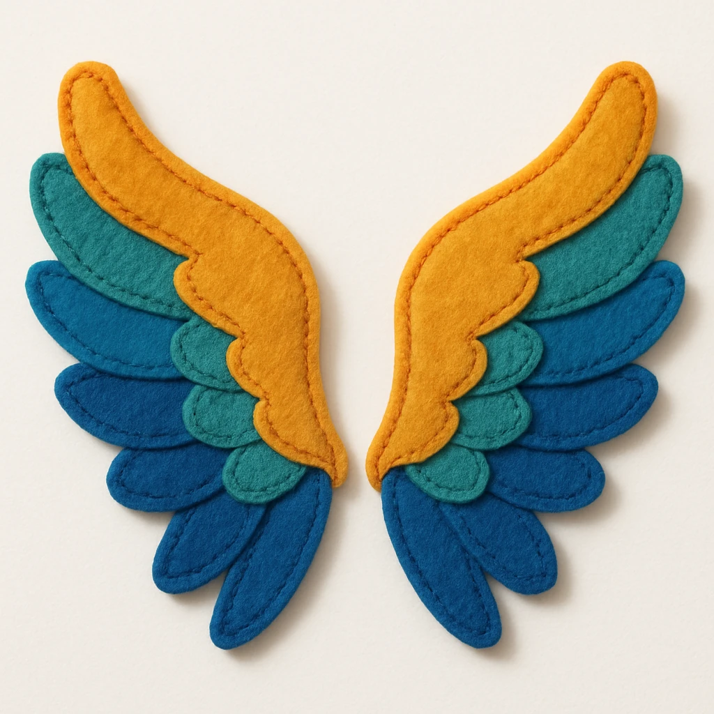 a pair of wings in felt patch style emoji