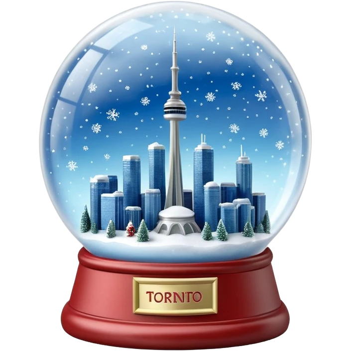 A Tiny beautiful hyperrealistic Glass Snow globe, with Toronto City CN tower and the skydome within the global, full of sparkling snow, expressing  a snow storm in ontario.  Isolated, 3D render, 4k, dpi 300 emoji