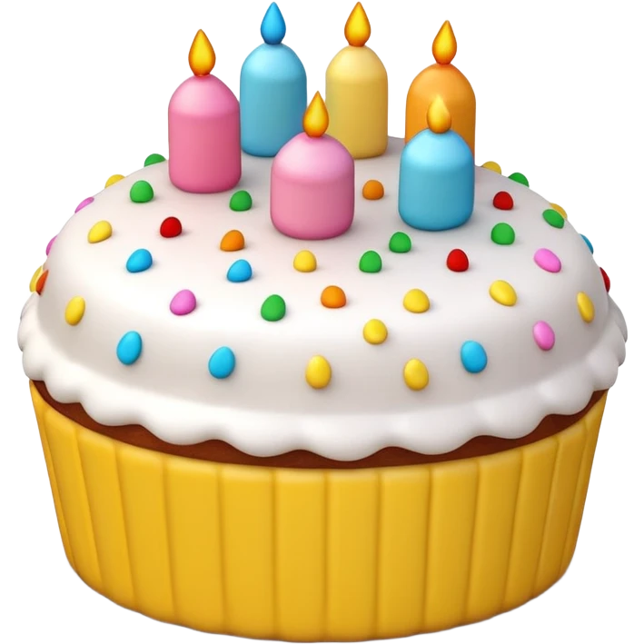 3D iPhone style emoji of a cake, round and fluffy, decorated with icing and sprinkles, isolated on white background, soft shadows, high detail, playful and cute. emoji