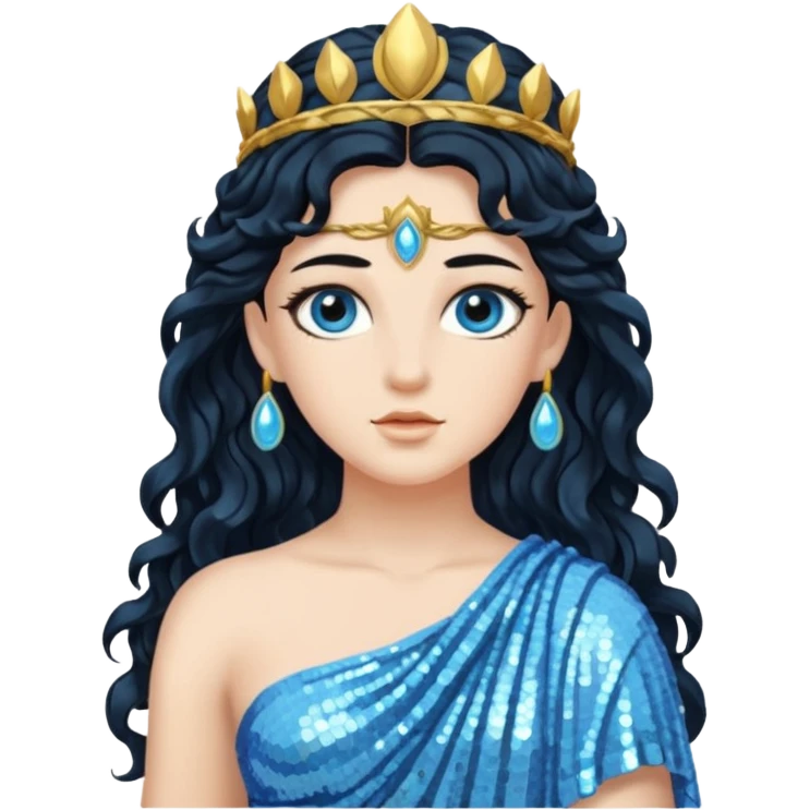 Minerva, Goddess from Wisdom Roman Deities with long black wavy hair, light blue sequin toga emoji