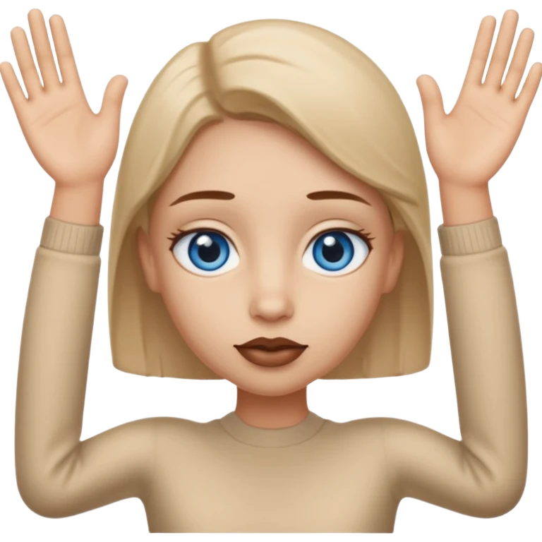 beige rectangle with rough arms and legs and very realistic blue eyes and brown lips. emoji
