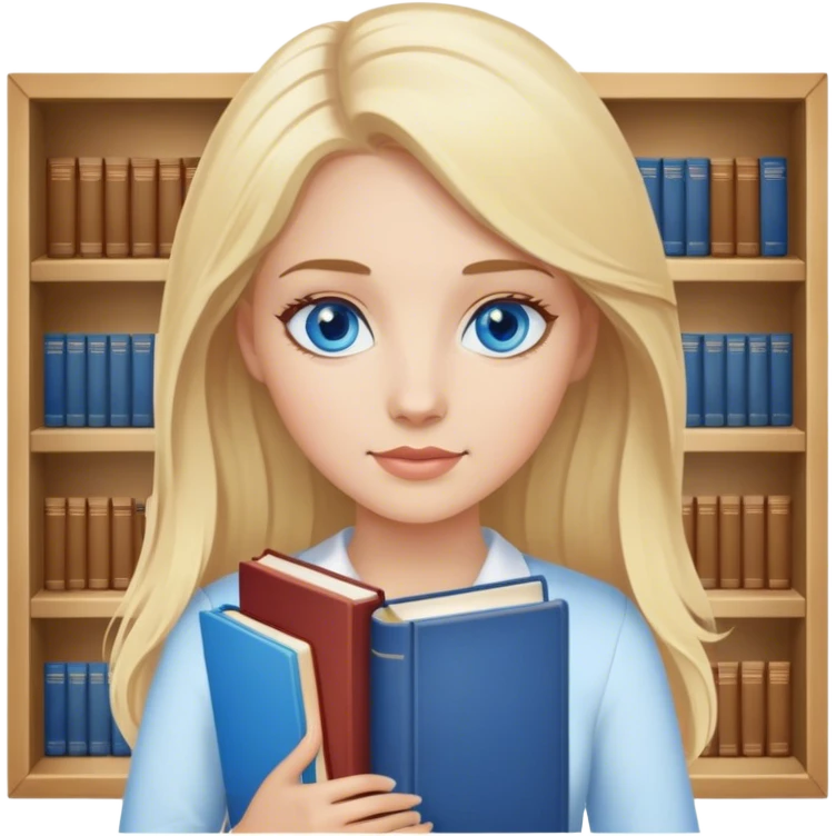 blonde hair blue eyes teacher female holding books emoji