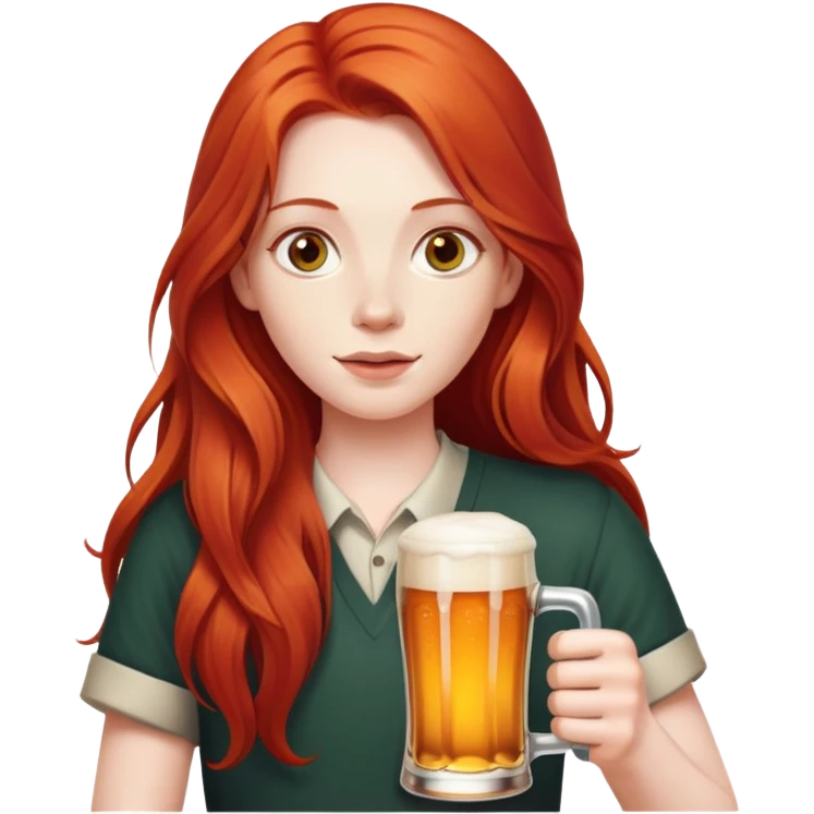 Person with long red hair holding a beer emoji