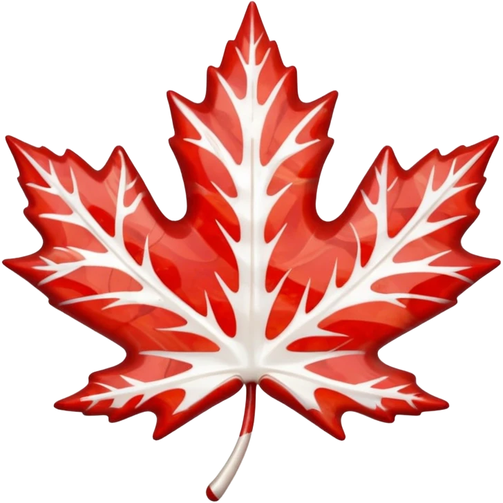 Liquid red and white marble, maple leaf shape emoji