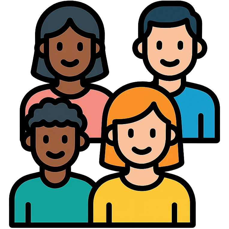 icon of a diverse group of people, inclusive, different skin tones, simple and friendly, representing diversity emoji