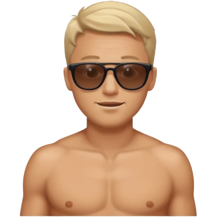 White guy with sunglasses topless and in swimwear emoji