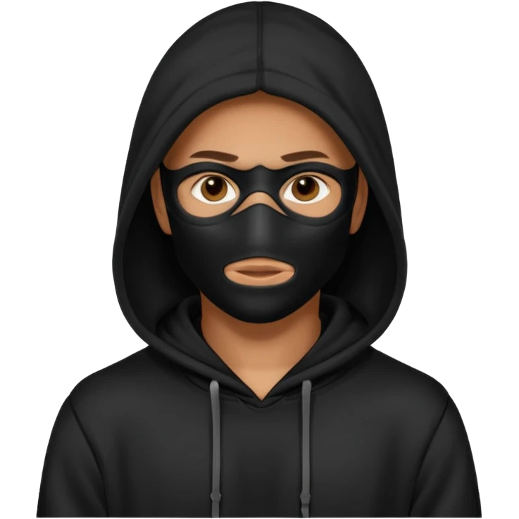 Mysterious man black hoodie black mask emoji