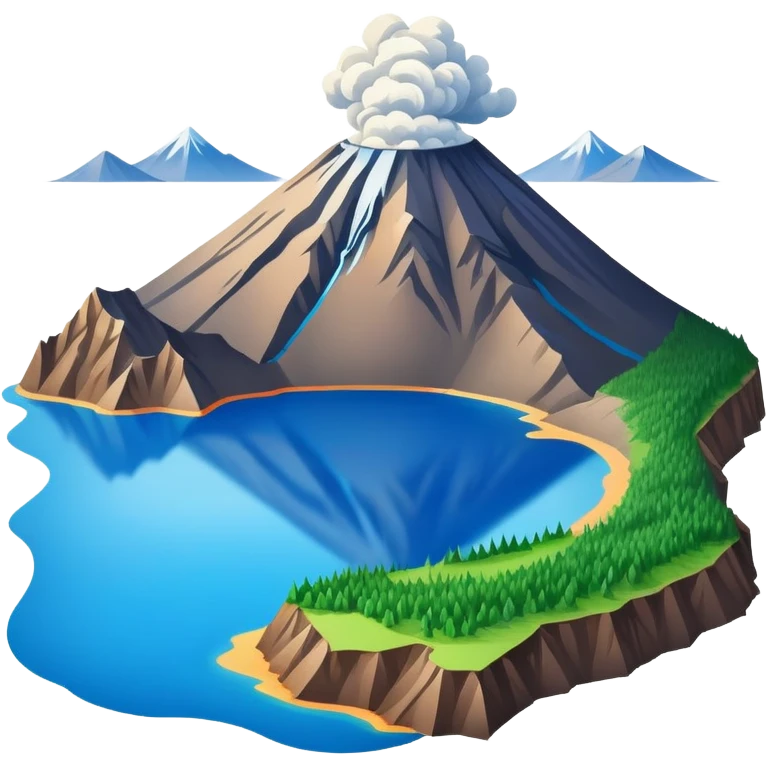 Changbai Mountain with crater lake Jilin, simplified emoji style with bold outlines and bright colors, cartoon style volcano with blue lake inside emoji