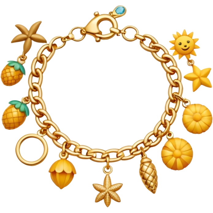 a golden bracelet with summer charms emoji