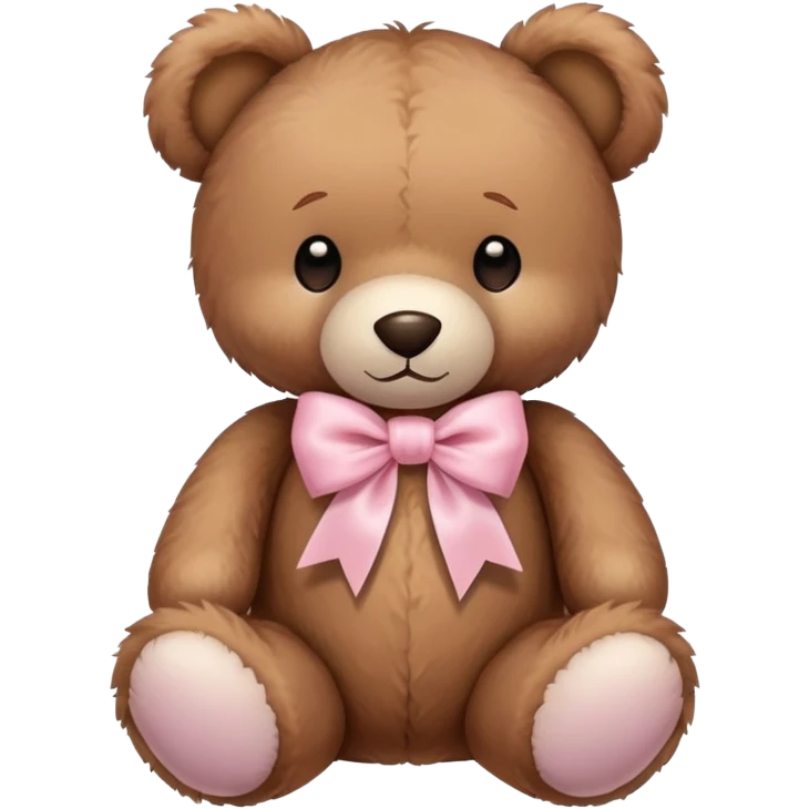 Stuffed teddy bear with light pink ribbon tied in a bow around its neck emoji