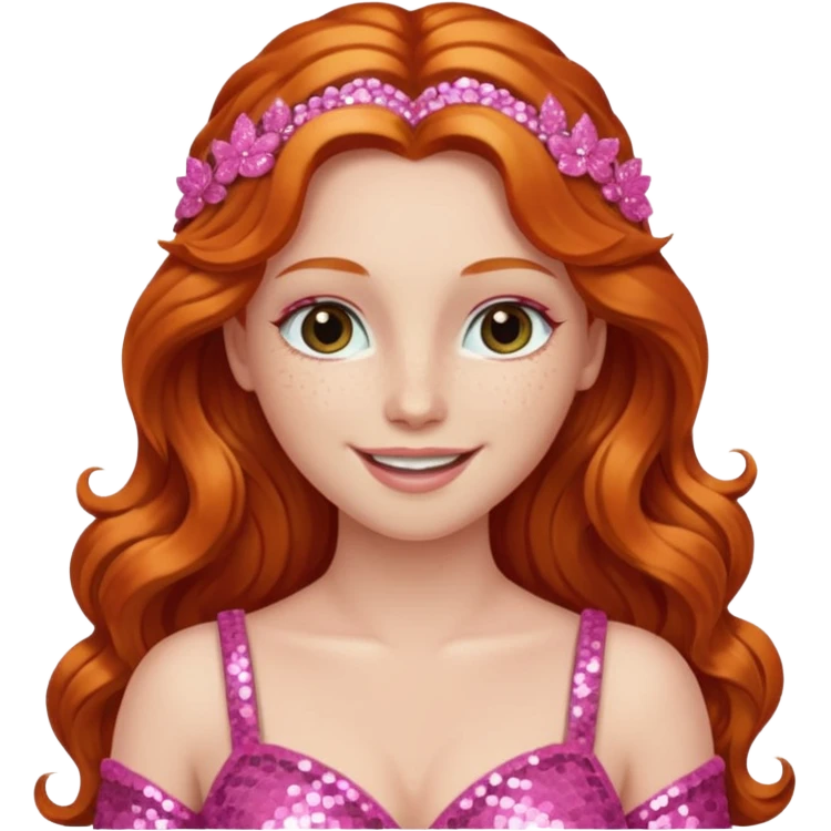 Venus, Goddess of Love from Gods and Goddesses with long ginger hair, pink sequin outfit emoji