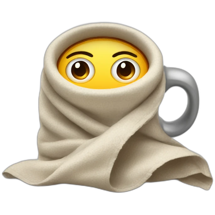only two eyes inside a blanket and a coffee cup emoji