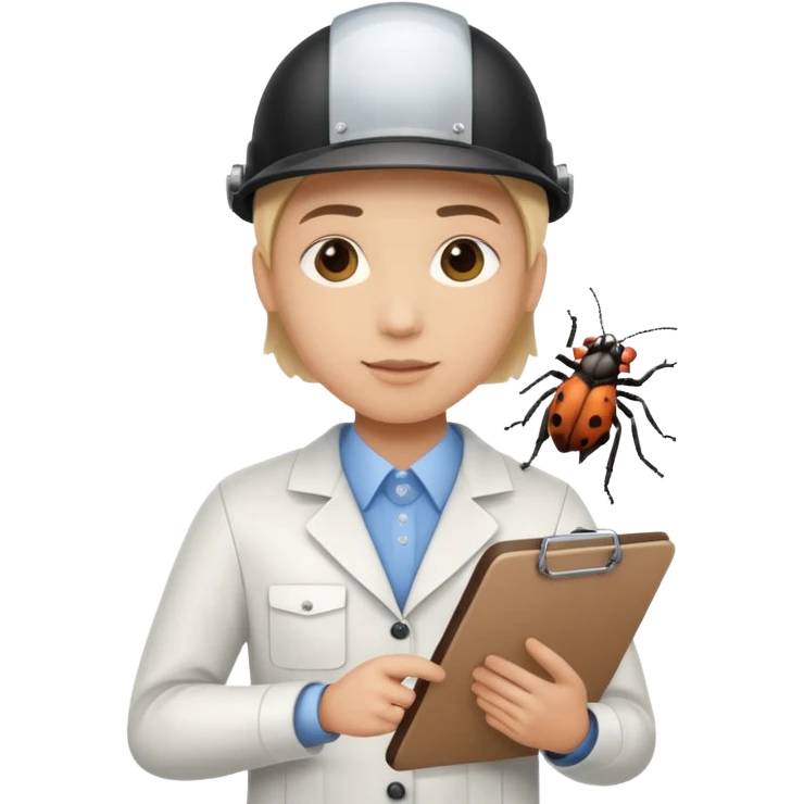 professional QA engineer character holding a clipboard and a bug icon emoji