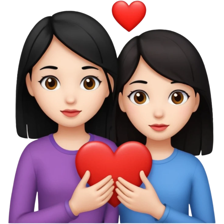 2 girls that have a heart one hair black the other brown  ( brown abd black) emoji