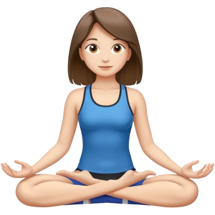 This same girl is sitting in a lotus position, with valley-length hair, wearing sportswear, with fair skin, brown eyes, and normal body proportions. emoji