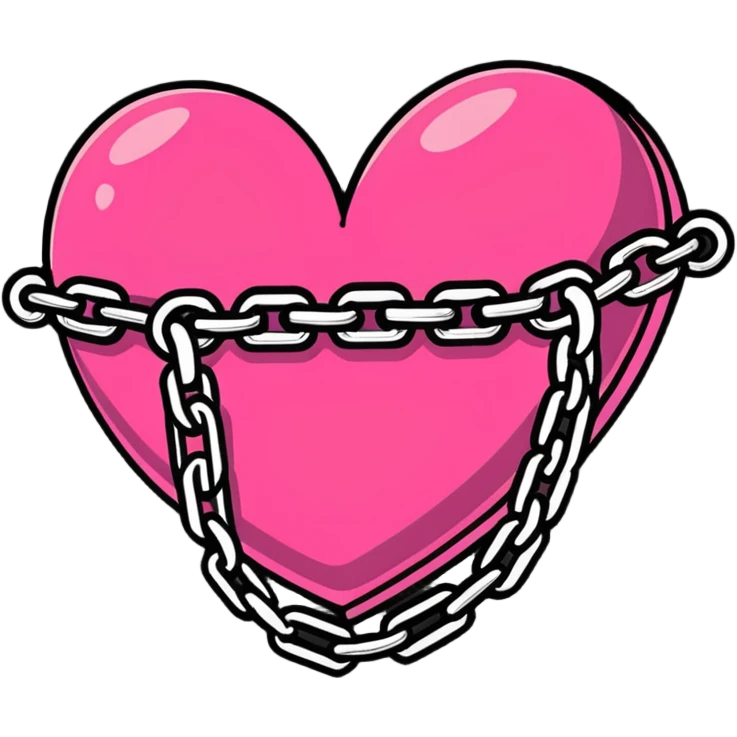 cartoon heart wrapped in chains with letters IC on it emoji