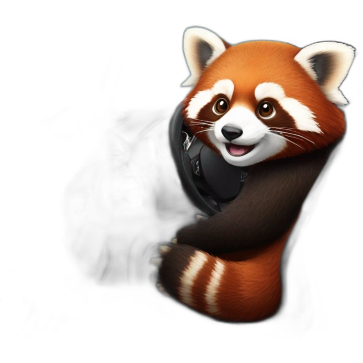Red panda sitting in driver’s seat of a black Aston Martin emoji