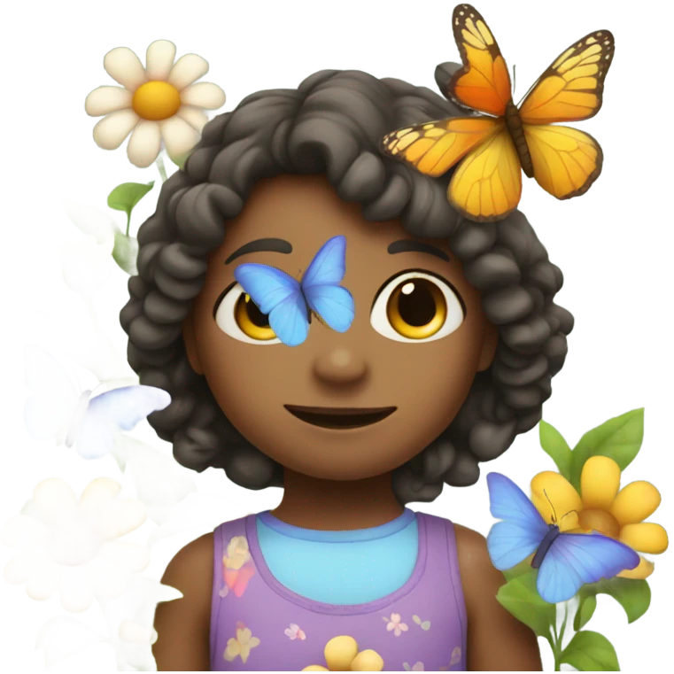 child with butterfly and flowers emoji