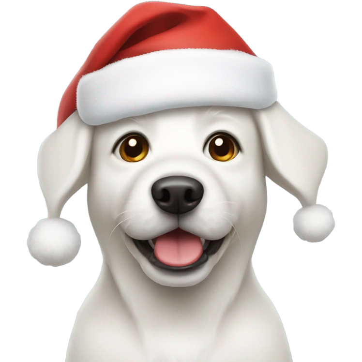 White dog wearing Santa hat emoji